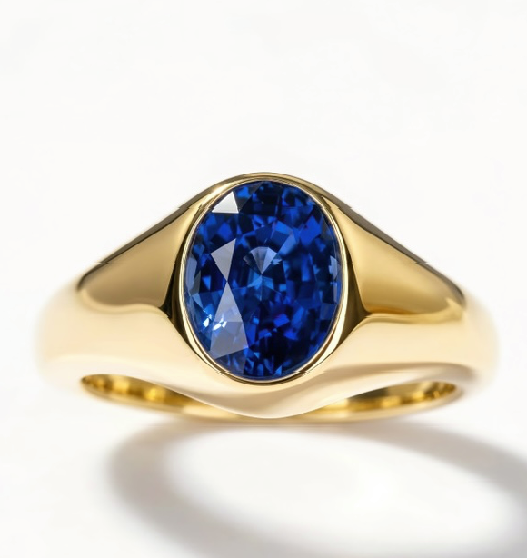 Ajai Signet Ring front view with blue sapphire